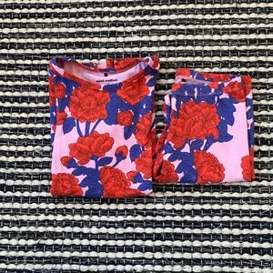 🌿Mini Rodini Girls Organic Cotton 2Piece Red Blue Floral Shorts Set 10/11Y